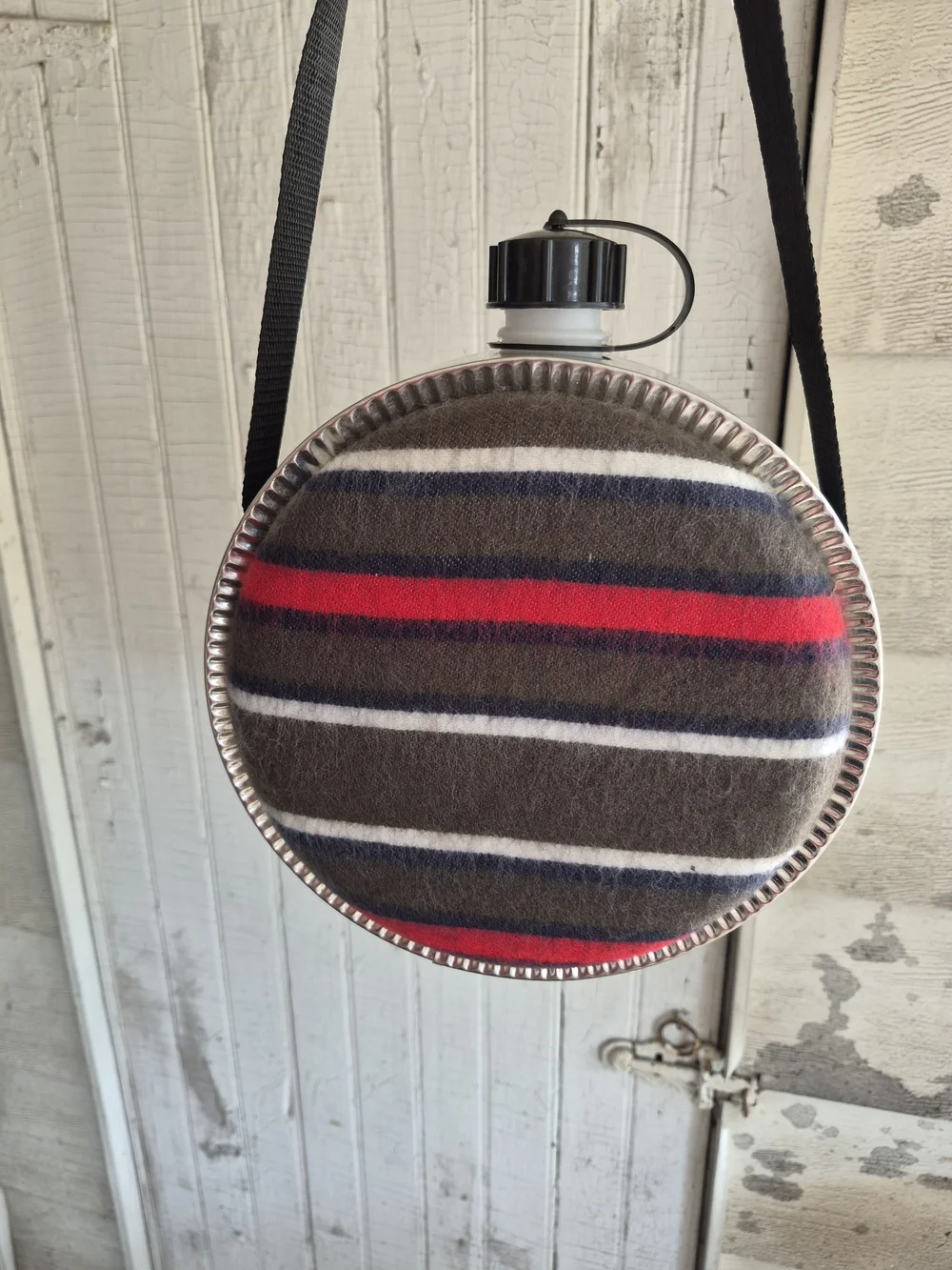 Striped Round Crossbody Canteen Bag - Brown & Red New - Picture 3 of 4